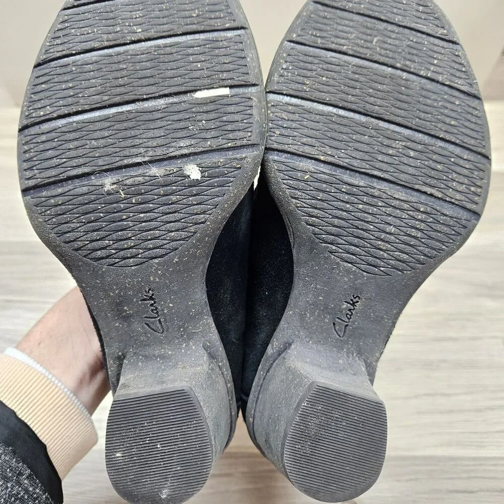 Clarks Unstructured Carleta Belle Black Heeled Penny Loafer Womens Size 6.5